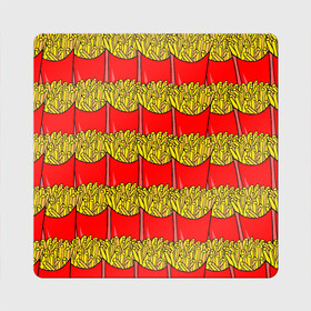 Магнит виниловый Квадрат с принтом ФРИ , полимерный материал с магнитным слоем | размер 9*9 см, закругленные углы | food | fries | pattern | еда | картошка | мак | макдональдс | паттерн | фри