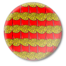 Значок с принтом ФРИ ,  металл | круглая форма, металлическая застежка в виде булавки | food | fries | pattern | еда | картошка | мак | макдональдс | паттерн | фри
