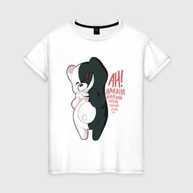 Женская футболка хлопок с принтом Monokuma , 100% хлопок | прямой крой, круглый вырез горловины, длина до линии бедер, слегка спущенное плечо | danganronpa | директор | пик надежды | ученик | школа