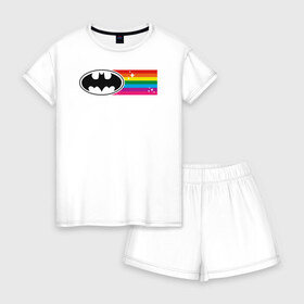 Женская пижама с шортиками хлопок с принтом Batman Rainbow Logo , 100% хлопок | футболка прямого кроя, шорты свободные с широкой мягкой резинкой | Тематика изображения на принте: batman | dc pride | justice league | pride | vdosadir | бэтмен | лига справедливости | прайд | радуга