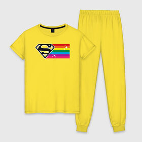 Женская пижама хлопок с принтом Superman Rainbow Logo , 100% хлопок | брюки и футболка прямого кроя, без карманов, на брюках мягкая резинка на поясе и по низу штанин | dc pride | justice league | pride | superman | vdosadir | лига справедливости | прайд | радуга | супермен