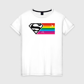 Женская футболка хлопок с принтом Superman Rainbow Logo , 100% хлопок | прямой крой, круглый вырез горловины, длина до линии бедер, слегка спущенное плечо | dc pride | justice league | pride | superman | vdosadir | лига справедливости | прайд | радуга | супермен