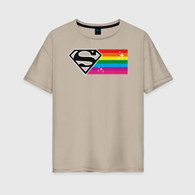 Женская футболка хлопок Oversize с принтом Superman Rainbow Logo , 100% хлопок | свободный крой, круглый ворот, спущенный рукав, длина до линии бедер
 | dc pride | justice league | pride | superman | vdosadir | лига справедливости | прайд | радуга | супермен