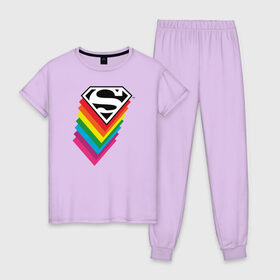 Женская пижама хлопок с принтом Superman Logo , 100% хлопок | брюки и футболка прямого кроя, без карманов, на брюках мягкая резинка на поясе и по низу штанин | dc pride | justice league | pride | superman | vdosadir | лига справедливости | прайд | радуга | супермен