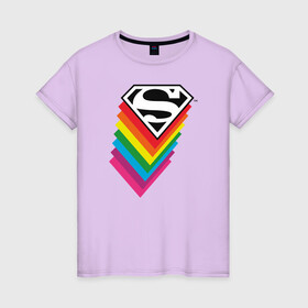 Женская футболка хлопок с принтом Superman Logo , 100% хлопок | прямой крой, круглый вырез горловины, длина до линии бедер, слегка спущенное плечо | dc pride | justice league | pride | superman | vdosadir | лига справедливости | прайд | радуга | супермен