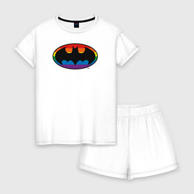 Женская пижама с шортиками хлопок с принтом Batman Logo , 100% хлопок | футболка прямого кроя, шорты свободные с широкой мягкой резинкой | batman | dc pride | justice league | pride | vdosadir | бэтмен | лига справедливости | прайд | радуга