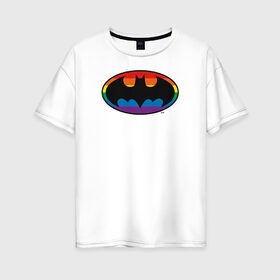 Женская футболка хлопок Oversize с принтом Batman Logo , 100% хлопок | свободный крой, круглый ворот, спущенный рукав, длина до линии бедер
 | batman | dc pride | justice league | pride | vdosadir | бэтмен | лига справедливости | прайд | радуга