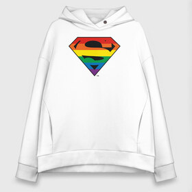 Женское худи Oversize хлопок с принтом Superman Logo , френч-терри — 70% хлопок, 30% полиэстер. Мягкий теплый начес внутри —100% хлопок | боковые карманы, эластичные манжеты и нижняя кромка, капюшон на магнитной кнопке | dc pride | justice league | pride | superman | vdosadir | лига справедливости | прайд | радуга | супермен