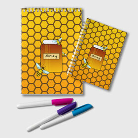 Блокнот с принтом Сладкий мёд , 100% бумага | 48 листов, плотность листов — 60 г/м2, плотность картонной обложки — 250 г/м2. Листы скреплены удобной пружинной спиралью. Цвет линий — светло-серый
 | Тематика изображения на принте: желтый | мед | насекомое | пчела | сладкий | соты | улей