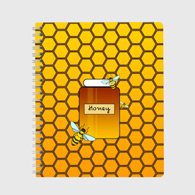 Тетрадь с принтом Сладкий мёд , 100% бумага | 48 листов, плотность листов — 60 г/м2, плотность картонной обложки — 250 г/м2. Листы скреплены сбоку удобной пружинной спиралью. Уголки страниц и обложки скругленные. Цвет линий — светло-серый
 | Тематика изображения на принте: желтый | мед | насекомое | пчела | сладкий | соты | улей