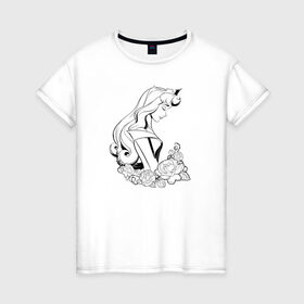 Женская футболка хлопок с принтом Sleeping Beauty , 100% хлопок | прямой крой, круглый вырез горловины, длина до линии бедер, слегка спущенное плечо | aurora | disney princess | sleeping beauty | vdkimel | аврора | спящая красавица