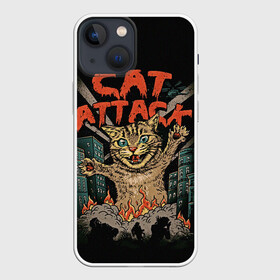 Чехол для iPhone 13 mini с принтом Нападение гигантского котика ,  |  | attack | attacks | big | cat | cats | catzilla | city | cute | flame | flames | kaiju | kitten | kitty | атака | атакует | большой | город | кайдзю | катастрофа | кот | котенок | котзилла | котик | котострофа | милый | нападает | огонь | огро