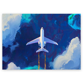 Поздравительная открытка с принтом Самолёт на небе , 100% бумага | плотность бумаги 280 г/м2, матовая, на обратной стороне линовка и место для марки
 | abstract | air | art | fire | sky | самолёт на небе