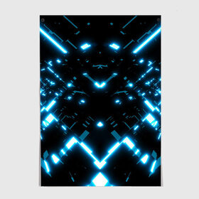 Постер с принтом Neon Lights , 100% бумага
 | бумага, плотность 150 мг. Матовая, но за счет высокого коэффициента гладкости имеет небольшой блеск и дает на свету блики, но в отличии от глянцевой бумаги не покрыта лаком | blue | cyberpunk2077 | girl | neon | неон | неоновая