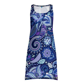 Платье-майка 3D с принтом ВОСТОЧНЫЙ УЗОР , 100% полиэстер | полуприлегающий силуэт, широкие бретели, круглый вырез горловины, удлиненный подол сзади. | восток | гжель | красивый | природа | синий | сказка | узор | фиолетовый | цветы