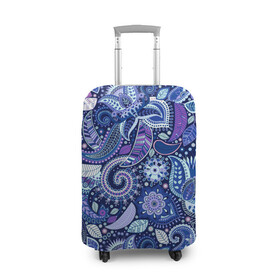 Чехол для чемодана 3D с принтом ВОСТОЧНЫЙ УЗОР , 86% полиэфир, 14% спандекс | двустороннее нанесение принта, прорези для ручек и колес | восток | гжель | красивый | природа | синий | сказка | узор | фиолетовый | цветы