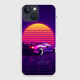 Чехол для iPhone 13 mini с принтом Ретро Футуризм ,  |  | cyberpunk | lamborgini | retrowave | vaporwave | закат | киберпанк | лмборгини | машина | машина в закате | машина на фоне заката | ночь | ретро | ретро футуризм