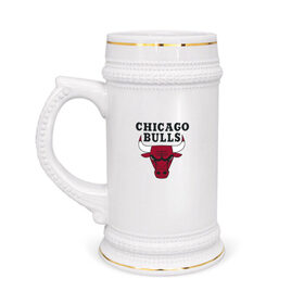 Кружка пивная с принтом Chicago Bulls ,  керамика (Материал выдерживает высокую температуру, стоит избегать резкого перепада температур) |  объем 630 мл | jordan | michael | michael jordan | баскетбол | джордан | майкл | стиль