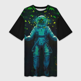 Платье-футболка 3D с принтом Астронавт ,  |  | Тематика изображения на принте: астронавт | бабочки | вселенная | горы | космонавт | космос | красота | скафандр