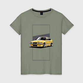 Женская футболка хлопок с принтом BMW E36 , 100% хлопок | прямой крой, круглый вырез горловины, длина до линии бедер, слегка спущенное плечо | bmw | e36 | арт машина | бмв | быстрая машина | красивая машина | машина