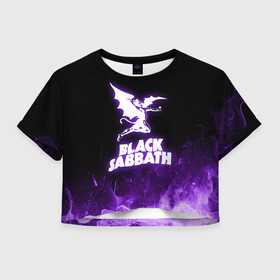 Женская футболка Crop-top 3D с принтом Black Sabbath NEON , 100% полиэстер | круглая горловина, длина футболки до линии талии, рукава с отворотами | black sabbath | hard rock | heavy metal | purple | блэк сабат | группы | метал | музыка | оззи осборн | рок | фиолетовый | хард рок | хэви метал