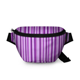 Поясная сумка 3D с принтом Фиолетово-чёрные полосы , 100% полиэстер | плотная ткань, ремень с регулируемой длиной, внутри несколько карманов для мелочей, основное отделение и карман с обратной стороны сумки застегиваются на молнию | вертикальные полосы | вертикальный рисунок | линии | полосы | розовый | светлый | темный | фиолетовый | черный