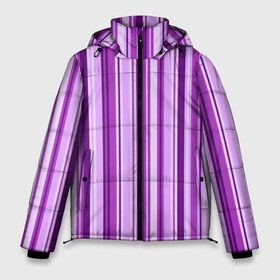 Мужская зимняя куртка 3D с принтом Фиолетово-чёрные полосы , верх — 100% полиэстер; подкладка — 100% полиэстер; утеплитель — 100% полиэстер | длина ниже бедра, свободный силуэт Оверсайз. Есть воротник-стойка, отстегивающийся капюшон и ветрозащитная планка. 

Боковые карманы с листочкой на кнопках и внутренний карман на молнии. | вертикальные полосы | вертикальный рисунок | линии | полосы | розовый | светлый | темный | фиолетовый | черный