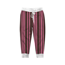 Детские брюки 3D с принтом Чёрно-розовые линии , 100% полиэстер | манжеты по низу, эластичный пояс регулируется шнурком, по бокам два кармана без застежек, внутренняя часть кармана из мелкой сетки | вертикальные линии | вертикальный рисунок | линии | розовый | чёрный