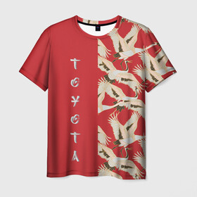 Мужская футболка 3D с принтом Toyota , 100% полиэфир | прямой крой, круглый вырез горловины, длина до линии бедер | pattern | supra | toyota | гуси | гусь | журавли | журавль | красная | красный | птицы | цапли | цапля | япония | японский | японский узор