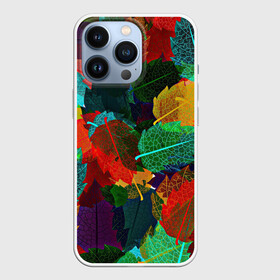 Чехол для iPhone 13 Pro с принтом Abstract Autumn Leaves ,  |  | Тематика изображения на принте: абстракция | дерево | деревья | дождь | клен | лес | листики | листочки | листья | листья дуба | листья клен | листья неон | листья тропические | оранжевая | оранжевый | осень | текстура | узор | уют