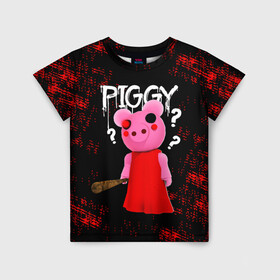 Детская футболка 3D с принтом ROBLOX PIGGY - СВИНКА ПИГГИ , 100% гипоаллергенный полиэфир | прямой крой, круглый вырез горловины, длина до линии бедер, чуть спущенное плечо, ткань немного тянется | pig | piggy | roblox | игра | компьютерная игра | логотип | онлайн | онлайн игра | пигги | поросенок | роблакс | роблокс | свинка | свинья