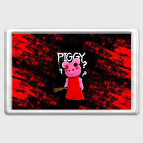 Магнит 45*70 с принтом ROBLOX PIGGY - СВИНКА ПИГГИ , Пластик | Размер: 78*52 мм; Размер печати: 70*45 | Тематика изображения на принте: pig | piggy | roblox | игра | компьютерная игра | логотип | онлайн | онлайн игра | пигги | поросенок | роблакс | роблокс | свинка | свинья