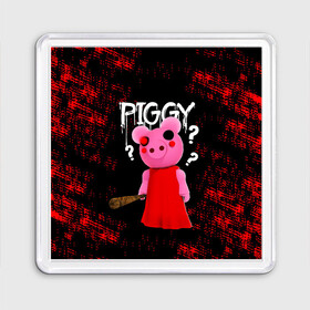 Магнит 55*55 с принтом ROBLOX PIGGY - СВИНКА ПИГГИ , Пластик | Размер: 65*65 мм; Размер печати: 55*55 мм | Тематика изображения на принте: pig | piggy | roblox | игра | компьютерная игра | логотип | онлайн | онлайн игра | пигги | поросенок | роблакс | роблокс | свинка | свинья