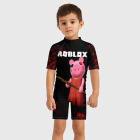 Детский купальный костюм 3D с принтом ROBLOX PIGGY - СВИНКА ПИГГИ , Полиэстер 85%, Спандекс 15% | застежка на молнии на спине | pig | piggy | roblox | игра | компьютерная игра | логотип | онлайн | онлайн игра | пигги | поросенок | роблакс | роблокс | свинка | свинья