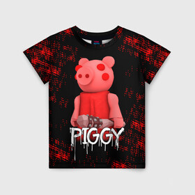 Детская футболка 3D с принтом ROBLOX PIGGY - СВИНКА ПИГГИ , 100% гипоаллергенный полиэфир | прямой крой, круглый вырез горловины, длина до линии бедер, чуть спущенное плечо, ткань немного тянется | Тематика изображения на принте: pig | piggy | roblox | игра | компьютерная игра | логотип | онлайн | онлайн игра | пигги | поросенок | роблакс | роблокс | свинка | свинья