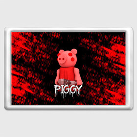 Магнит 45*70 с принтом ROBLOX PIGGY - СВИНКА ПИГГИ , Пластик | Размер: 78*52 мм; Размер печати: 70*45 | Тематика изображения на принте: pig | piggy | roblox | игра | компьютерная игра | логотип | онлайн | онлайн игра | пигги | поросенок | роблакс | роблокс | свинка | свинья
