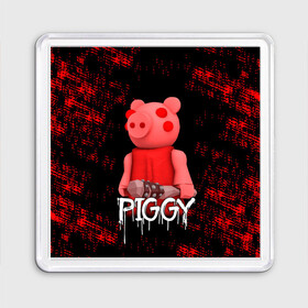 Магнит 55*55 с принтом ROBLOX PIGGY - СВИНКА ПИГГИ , Пластик | Размер: 65*65 мм; Размер печати: 55*55 мм | Тематика изображения на принте: pig | piggy | roblox | игра | компьютерная игра | логотип | онлайн | онлайн игра | пигги | поросенок | роблакс | роблокс | свинка | свинья