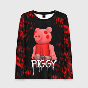 Женский лонгслив 3D с принтом ROBLOX PIGGY - СВИНКА ПИГГИ , 100% полиэстер | длинные рукава, круглый вырез горловины, полуприлегающий силуэт | pig | piggy | roblox | игра | компьютерная игра | логотип | онлайн | онлайн игра | пигги | поросенок | роблакс | роблокс | свинка | свинья