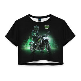 Женская футболка Crop-top 3D с принтом Kawasaki Ninja Cup , 100% полиэстер | круглая горловина, длина футболки до линии талии, рукава с отворотами | Тематика изображения на принте: cup | helmet | japan | kawasaki | motorcycle | night | ninja | racer | гонщик | кубок | мотоцикл | ночь | шлем | япония