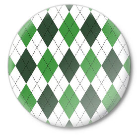 Значок с принтом Зелёные ромбы ,  металл | круглая форма, металлическая застежка в виде булавки | Тематика изображения на принте: белый | геометрические фигуры | зеленый | пунктир | ромб | ромбы | тёмный