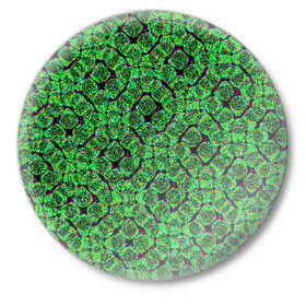 Значок с принтом Зелёная спираль ,  металл | круглая форма, металлическая застежка в виде булавки | зелёный | рисунок | спираль | тёмный