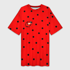 Платье-футболка 3D с принтом Божья коровка на горошке ,  |  | ladybug | pattern | summer | алый | арбуз | бабочки | вишня | горох | горошек | животные | жук | клубника | красный | круги | лапки | лето | насекомые | орнамент | паттерн | помада | прикольный | пузыри | пятнистый