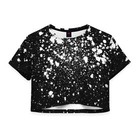 Женская футболка Crop-top 3D с принтом Белая краска , 100% полиэстер | круглая горловина, длина футболки до линии талии, рукава с отворотами | casual | pattern | snow | winter | акварельные | брызги | зима | краски | круги | крутые | мазки | маляр | модные | мужские | ночь | паттерн | популярные | пятна | пятнистый | снег | снегопад | снежинки | текстура