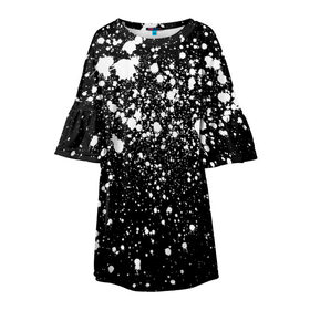 Детское платье 3D с принтом Белая краска , 100% полиэстер | прямой силуэт, чуть расширенный к низу. Круглая горловина, на рукавах — воланы | casual | pattern | snow | winter | акварельные | брызги | зима | краски | круги | крутые | мазки | маляр | модные | мужские | ночь | паттерн | популярные | пятна | пятнистый | снег | снегопад | снежинки | текстура