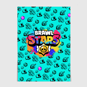 Постер с принтом Brawl Stars , 100% бумага
 | бумага, плотность 150 мг. Матовая, но за счет высокого коэффициента гладкости имеет небольшой блеск и дает на свету блики, но в отличии от глянцевой бумаги не покрыта лаком | brawl stars | game | акварель | бравл старс | брызги | игра | краска | леон | персонажи | радуга | разводы | разноцветный