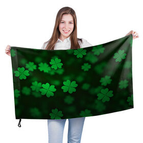 Флаг 3D с принтом Клеверный дождь , 100% полиэстер | плотность ткани — 95 г/м2, размер — 67 х 109 см. Принт наносится с одной стороны | арт | зеленый | клевер | ночь | размыто | рисунок | темный | удача