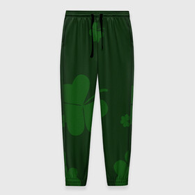 Мужские брюки 3D с принтом Клевер , 100% полиэстер | манжеты по низу, эластичный пояс регулируется шнурком, по бокам два кармана без застежек, внутренняя часть кармана из мелкой сетки | Тематика изображения на принте: арт | зеленый | клевер | рисунок | темный | удача