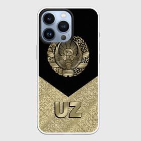 Чехол для iPhone 13 Pro с принтом Узбекистан ,  |  | coat of arms | cotton | crescent | eagle | ears | flag | republic | stars | sun | uzbekistan | герб | звезды | колосья | орел | полумесяц | республика | солнце | узбекистан | флаг | хлопок