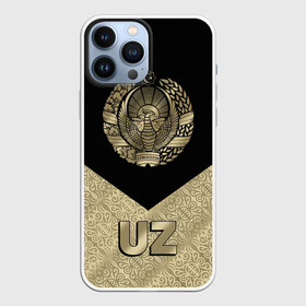 Чехол для iPhone 13 Pro Max с принтом Узбекистан ,  |  | coat of arms | cotton | crescent | eagle | ears | flag | republic | stars | sun | uzbekistan | герб | звезды | колосья | орел | полумесяц | республика | солнце | узбекистан | флаг | хлопок