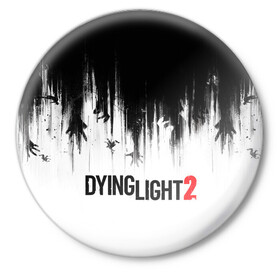 Значок с принтом Dying Light 2 ,  металл | круглая форма, металлическая застежка в виде булавки | 2 | 2021 | dying light | light | logo | techland | игра | красный | кровь | лого | логотип